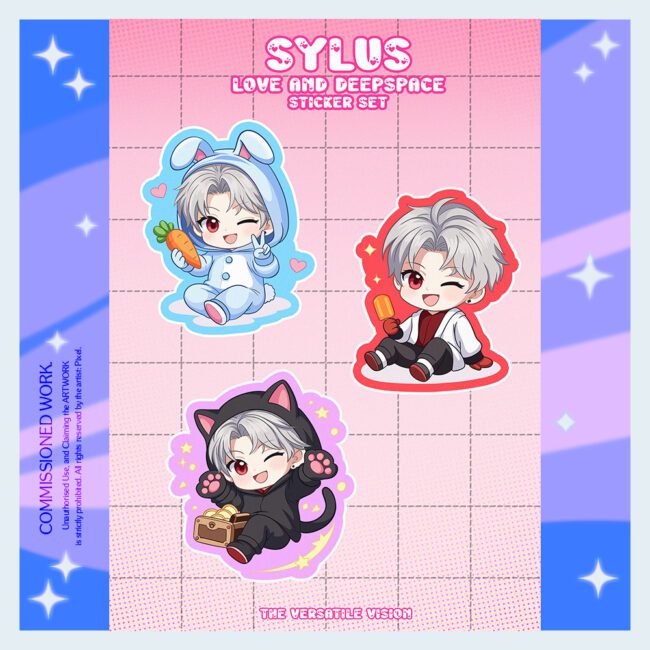 Chibi Sylus 3x3 Love And Deepspace Fanart Stickers Set