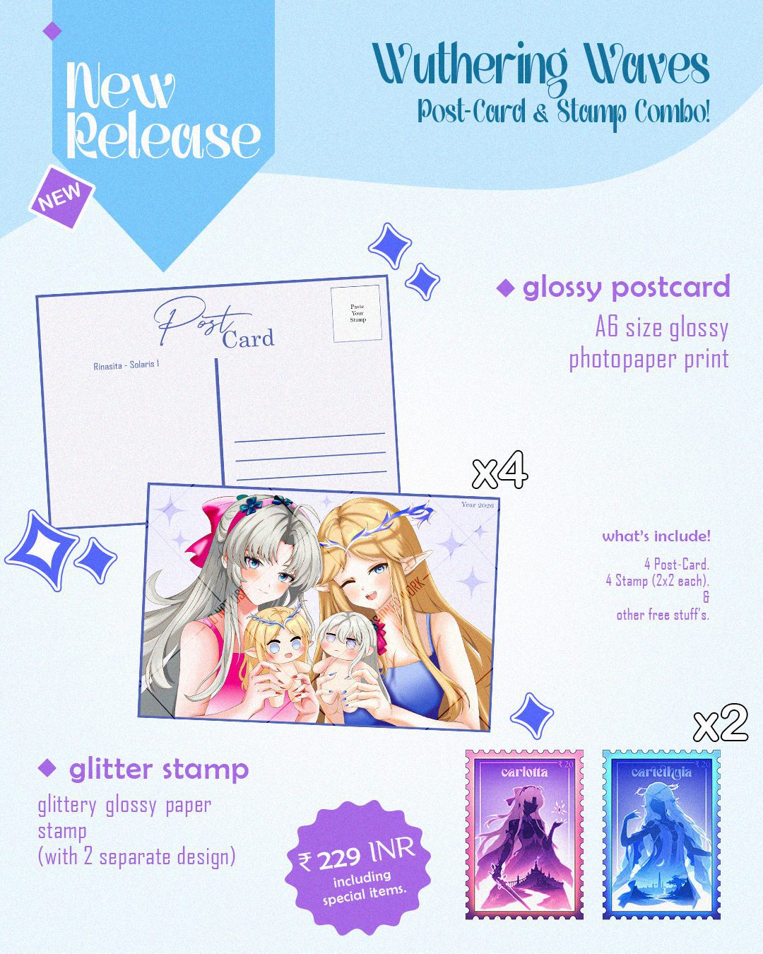 Carlotta & Carthetyia Post-Card & Stamp Set 4pcs - Image 2